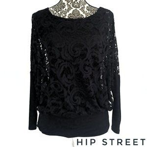 JOSEPH A Tank Top Stretch Lace Over Wide Ribbing Sweatshirt Style Top M